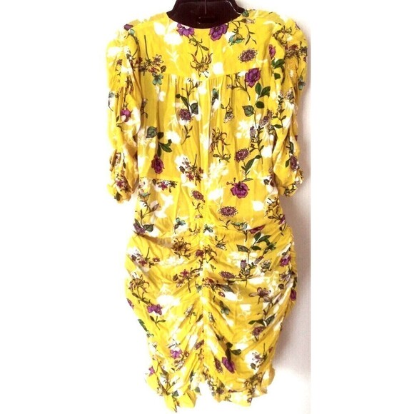 Skylar + Madison Dress Size Med Yellow Floral Sunshine Days V Neck Ruched Front - Picture 2 of 6